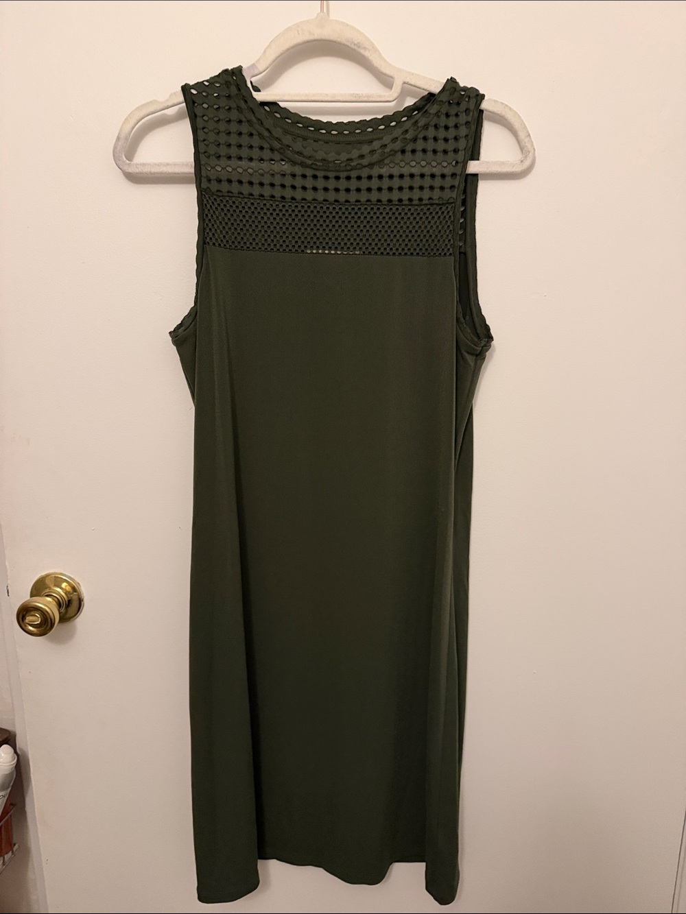 Michael Kors Sleeveless Olive Green Midi Dress with Mesh top
